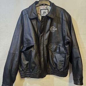 Burks Bay With Harley-Davidson On Front Black Bomber Jacket for Men